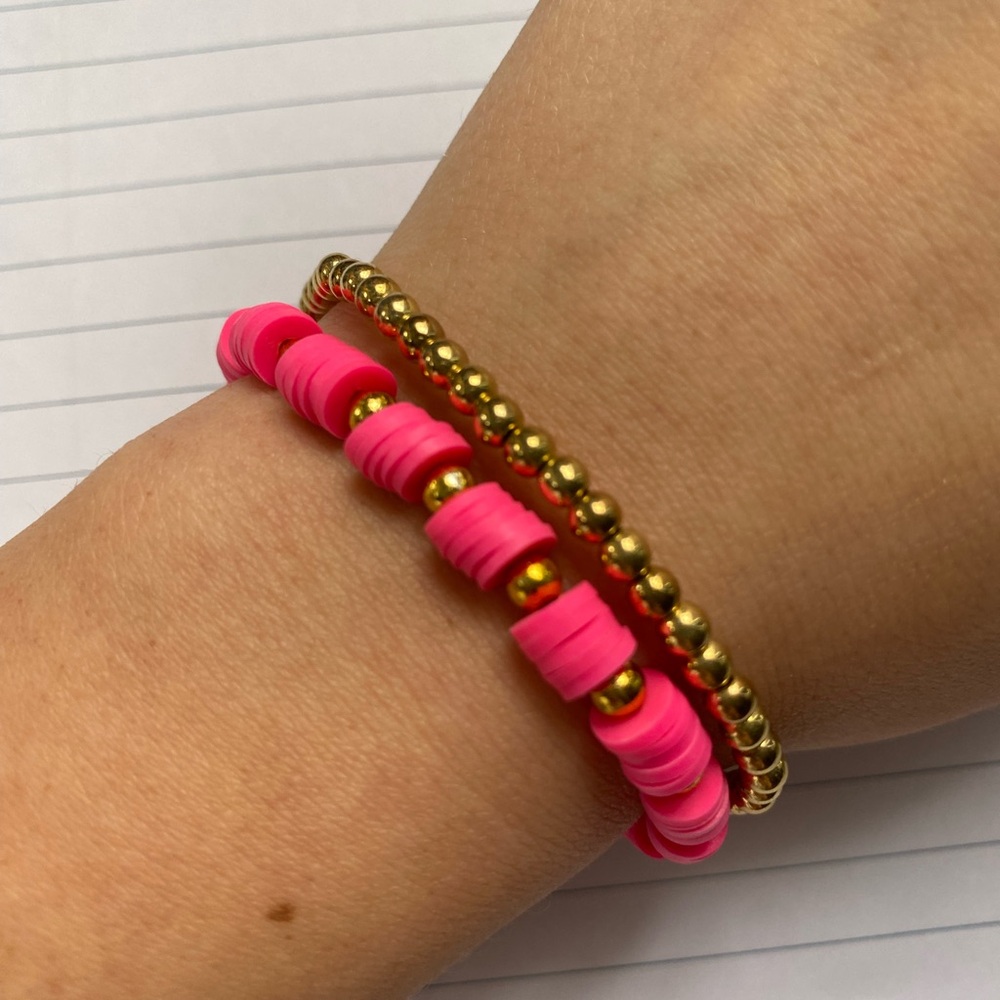 Pink and Gold Beaded Bracelets